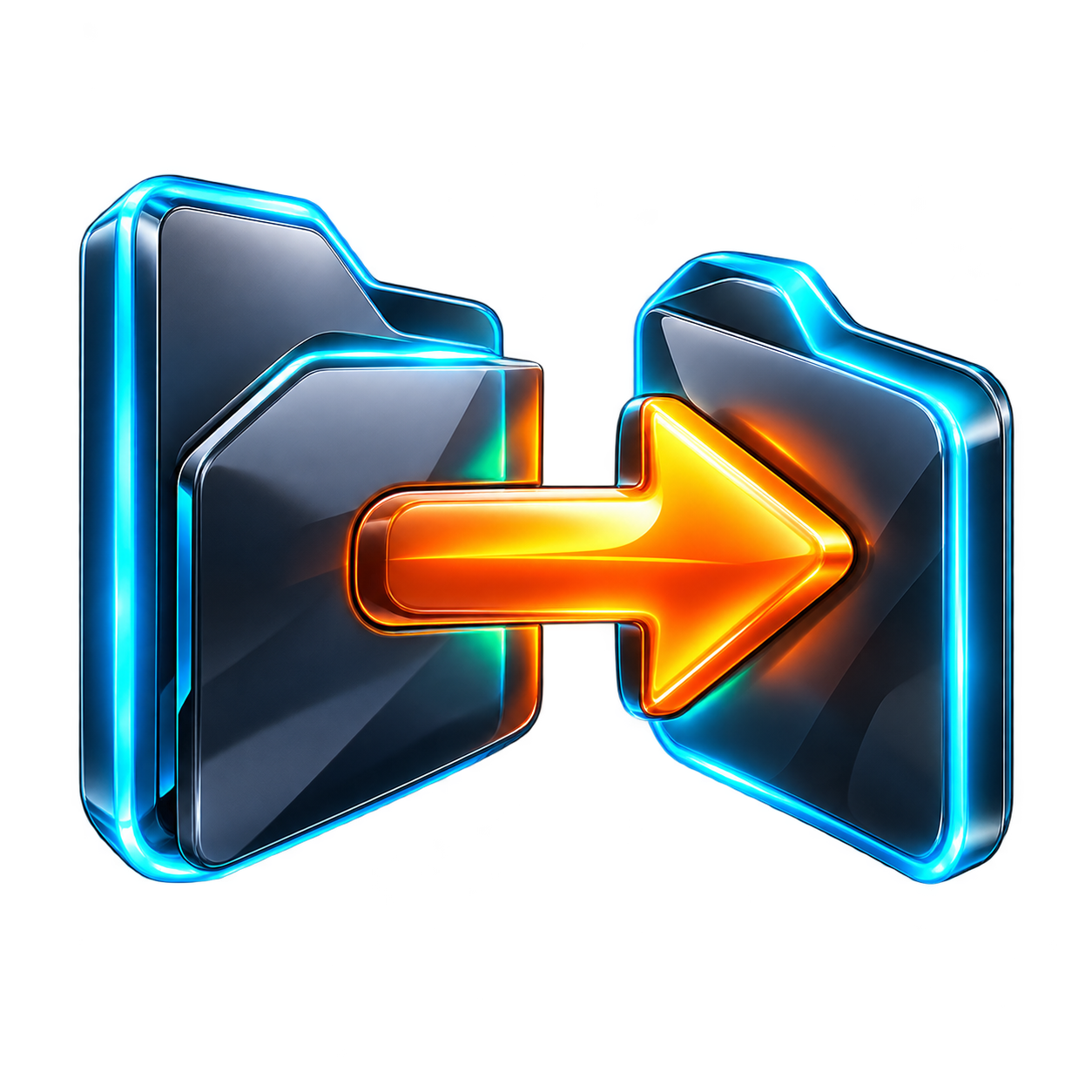 Two graphite folders connected by a luminous orange arrow pointing from left to right