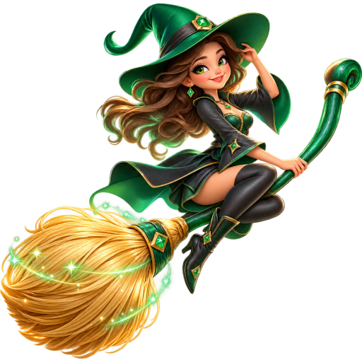 (witch)craft 3D emerald witch riding a detailed broom
